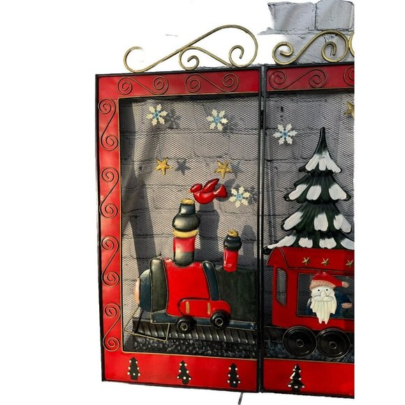 Vintage Foldable 3D Metal Fireplace Hand Painted Screen - Picture 2 of 14